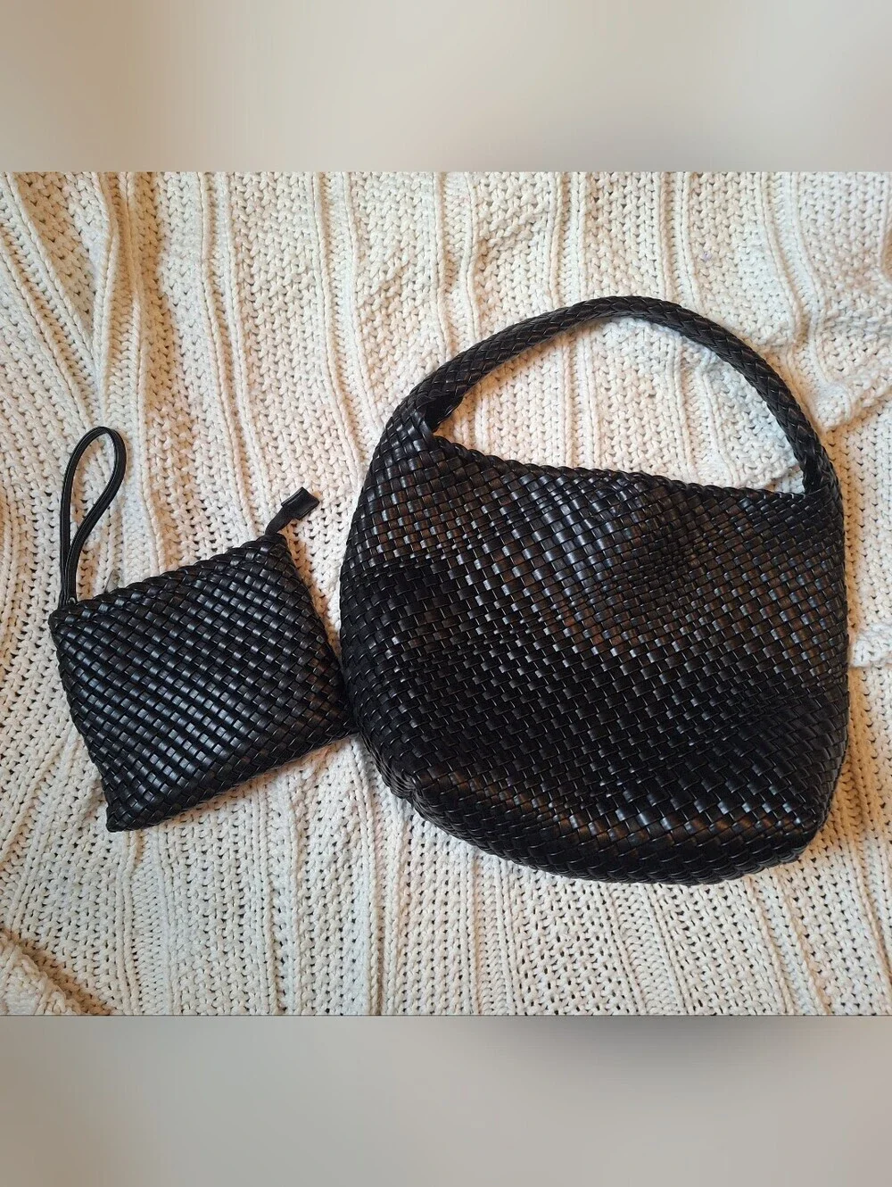 Rachel Zoe Black Woven Hobo with Wristlet NWOT